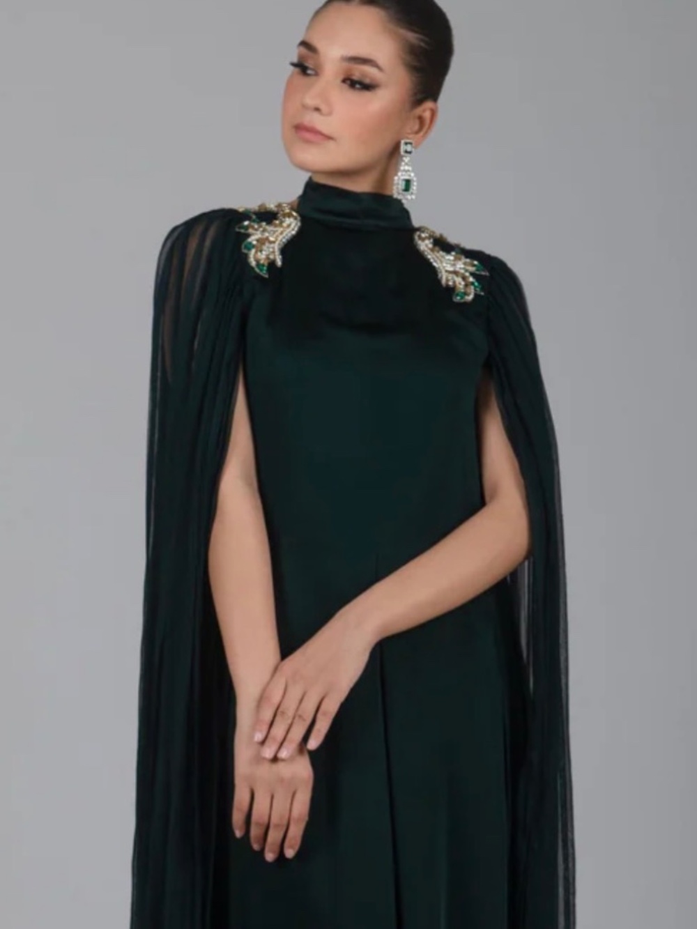Pakistani Designer Ayesha Somaya Bottle Green Dress